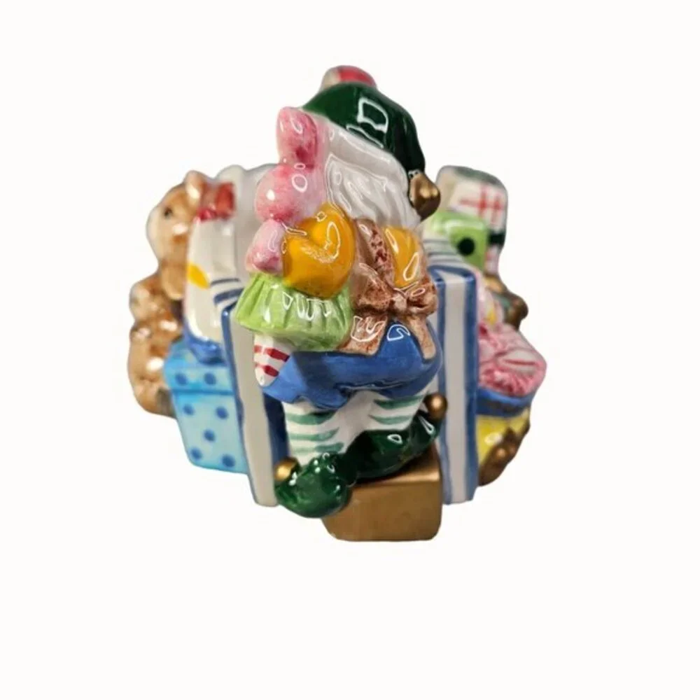 Fitz and Floyd Candy Dish Santa‎ Elf Christmas Ceramic Magic Kingdom Toys READ